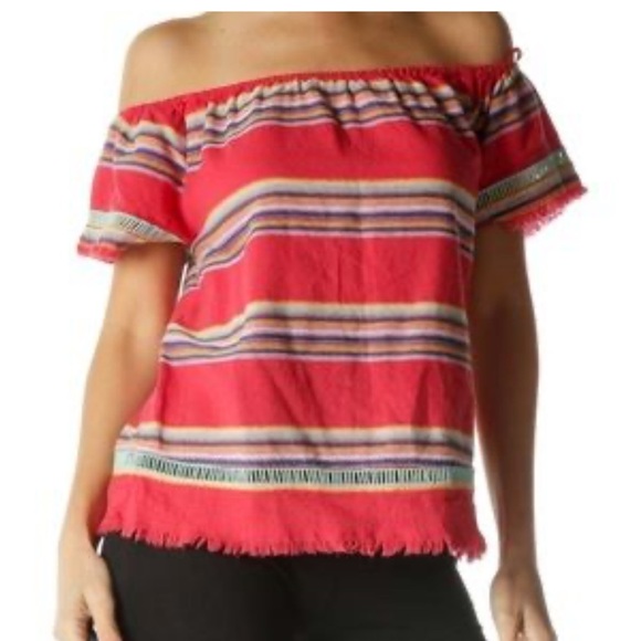 Anthropologie dRA Los Angeles striped Raw Hem Boho Top Off Shoulder Size Medium - Picture 1 of 9